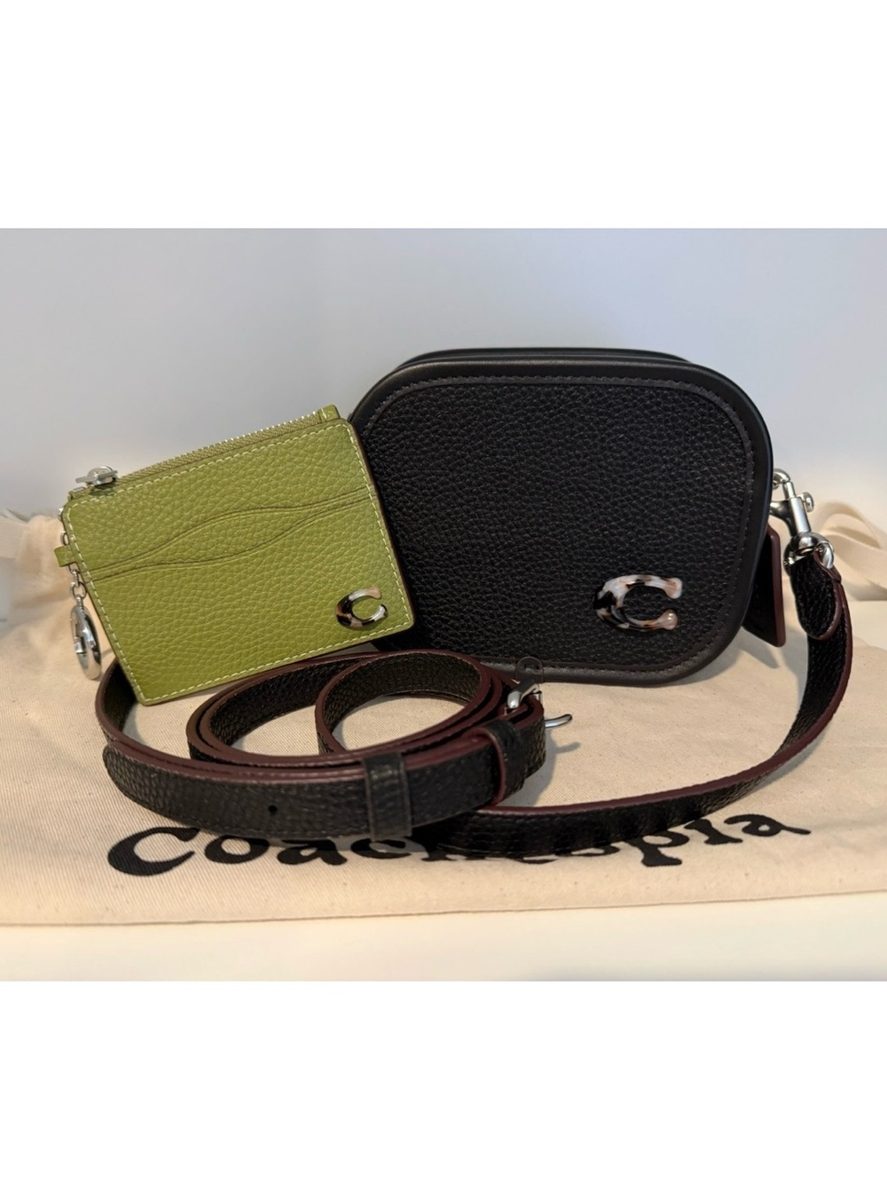 Coachtopia Black Mini Crossbody with Green Wavy Card Case Bundle